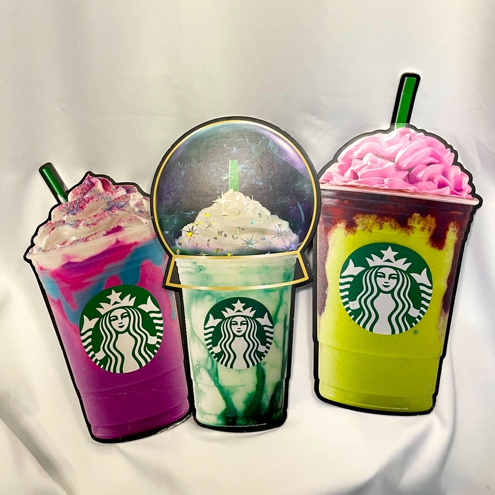 Starbucks Cafe Crystal Ball, Zombie & Unicorn Frappuccino Promo Display Signs